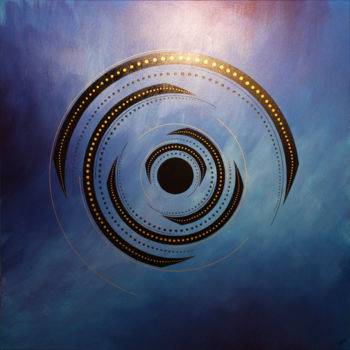 Schilderij getiteld "Rotation bleue" door Jonathan Pradillon, Origineel Kunstwerk, Acryl Gemonteerd op Frame voor houten bra…