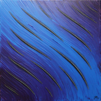 제목이 "Fluidité bleue."인 미술작품 Jonathan Pradillon로, 원작, 아크릴 나무 들것 프레임에 장착됨