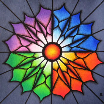 Ζωγραφική με τίτλο "Fleur Colorée." από Jonathan Pradillon, Αυθεντικά έργα τέχνης, Ακρυλικό Τοποθετήθηκε στο Ξύλινο φορείο σ…