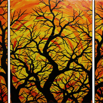 Painting titled "Triptyque silhouett…" by Jonathan Pradillon, Original Artwork, Acrylic Mounted on Wood Stretcher frame