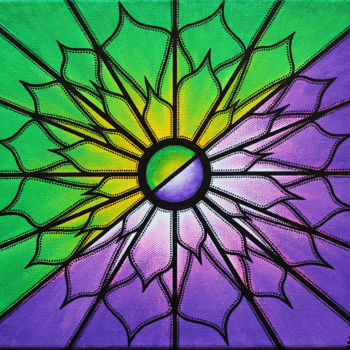 Painting titled "Violet et Vert" by Jonathan Pradillon, Original Artwork, Acrylic Mounted on Wood Stretcher frame