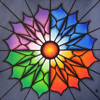 Peinture intitulée "Fleur Colorée" par Jonathan Pradillon, Œuvre d'art originale, Acrylique Monté sur Carton