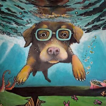 제목이 "Dog portrait 0.1"인 미술작품 Jonathan Soukhavanh로, 원작, 아크릴 나무 들것 프레임에 장착됨