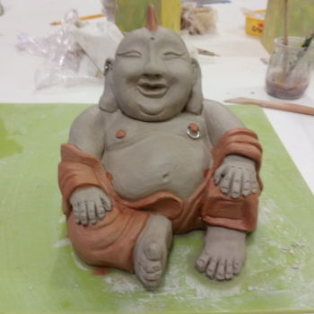 Sculpture titled "Bouddha's not dead" by Jonathan Pouezevara, Original Artwork, Clay