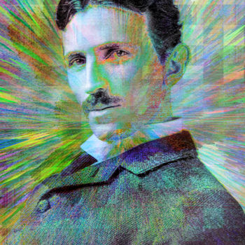 Digitale Kunst mit dem Titel "Electric Tesla" von Jon Woodhams, Original-Kunstwerk, 2D digitale Arbeit