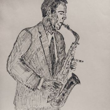 Dessin intitulée "saxofonist" par Jora Poshytilo, Œuvre d'art originale, Stylo gel