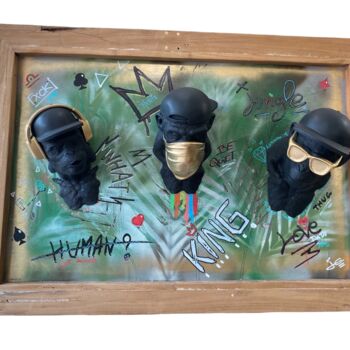 Sculpture titled "Tableau Jungle "Les…" by Jordan Jeffray, Original Artwork, Acrylic Mounted on Wood Panel