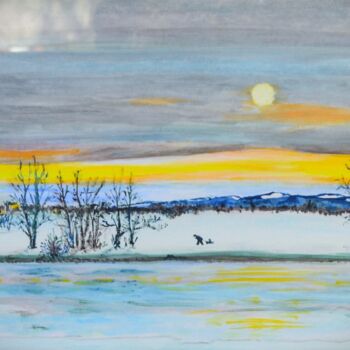 Peinture intitulée "Winter an der Elbe" par Jörg Eydner, Œuvre d'art originale, Aquarelle