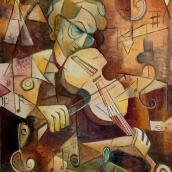 Pittura intitolato "o Violinista" da Jorge Manuel Santos, Opera d'arte originale, Olio Montato su Telaio per barella in legno