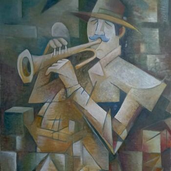 Malerei mit dem Titel "O trompetista" von Jorge Manuel Santos, Original-Kunstwerk, Öl Auf Keilrahmen aus Holz montiert