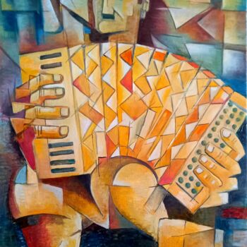Pittura intitolato "O velho da concerti…" da Jorge Manuel Santos, Opera d'arte originale, Olio Montato su Pannello di legno