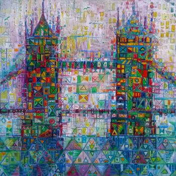 Painting titled "Tower Bridge LONDON" by Jorge Manuel Santos, Original Artwork, Acrylic Mounted on Wood Stretcher frame