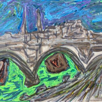 Peinture intitulée "Pont - Neuf Paris" par Jorge Orellana Benado, Œuvre d'art originale, Marqueur