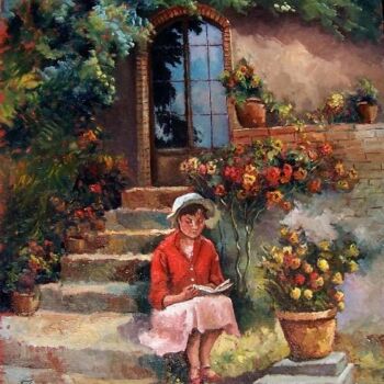 Painting titled "Leyendo en el jardin" by Jorge Pizzanelli, Original Artwork