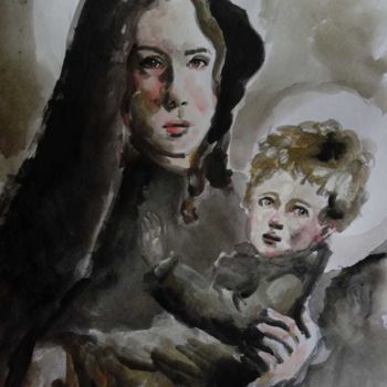 Pittura intitolato "A mãe de Deus ( The…" da Jorge Quiros, Opera d'arte originale, Acquarello
