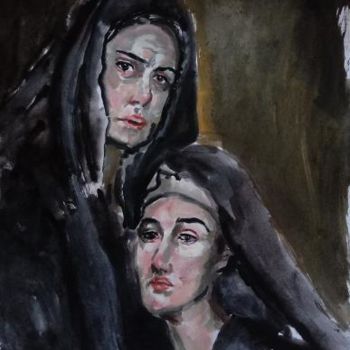 Painting titled "Duas Marias ( Two M…" by Jorge Quiros, Original Artwork, Watercolor