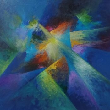 Painting titled "Geometría en alta f…" by Jorge Gustavo Romero Rodríguez, Original Artwork, Oil Mounted on Wood Stretcher fr…