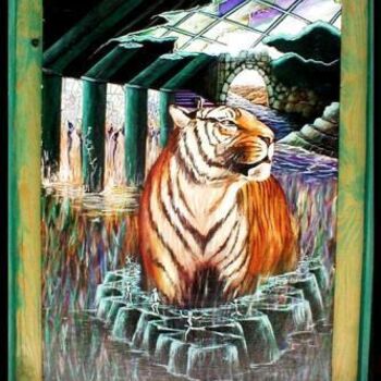 Pintura intitulada "triste tigre" por Jorgemiguele, Obras de arte originais, Óleo