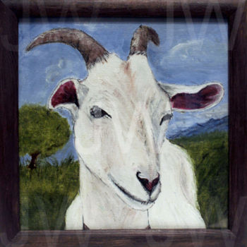 Pintura intitulada "White Goat middle m…" por Jorgen Wagner, Obras de arte originais, Óleo