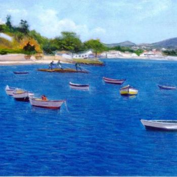 Painting titled "Praia da Armação co…" by Jorge Novaes, Original Artwork, Oil