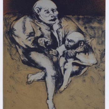 Рисунок под названием "Hombre con su hijo" - Jorge Velarde, Подлинное произведение искусства, Другой