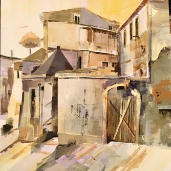 Painting titled "Casas Coimbra" by Jorge Vieira, Original Artwork, Tempera