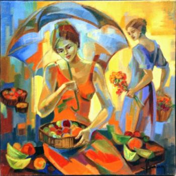 Pintura intitulada "Solei au marché" por Jori Duran, Obras de arte originais, Óleo