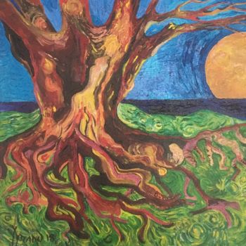 Painting titled ""Le vieil arbre IV"" by François Jornod, Original Artwork, Acrylic