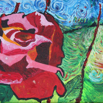 Painting titled "'Rose 2'" by François Jornod, Original Artwork, Acrylic