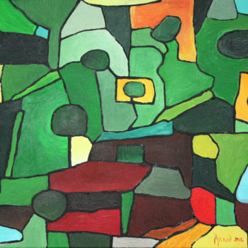 Painting titled "'Paysage vert'" by François Jornod, Original Artwork, Acrylic