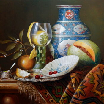 Painting titled "Roemer with lemon i…" by Jos Kivits, Original Artwork, Oil