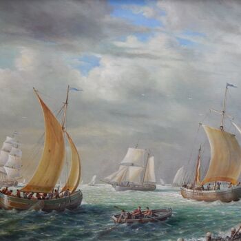 Painting titled ""Bussy shipping on…" by Jos Kivits, Original Artwork, Oil