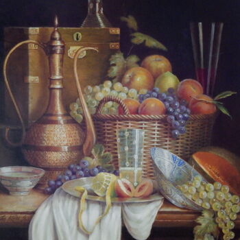 Painting titled "Turkish coffee pot,…" by Jos Kivits, Original Artwork, Oil Mounted on Wood Panel