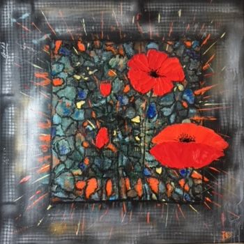 Painting titled "coquelicots sortant…" by Joss, Original Artwork, Acrylic