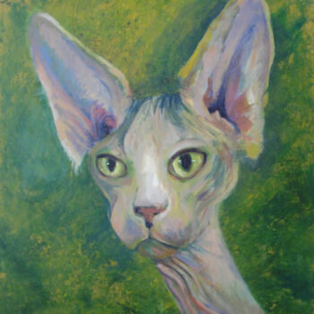 Pittura intitolato "Retrato de Gato egi…" da Josan Artista, Opera d'arte originale, Acrilico Montato su Pannello di legno