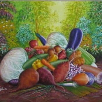 Schilderij getiteld "Legumes" door Josart, Origineel Kunstwerk, Olie