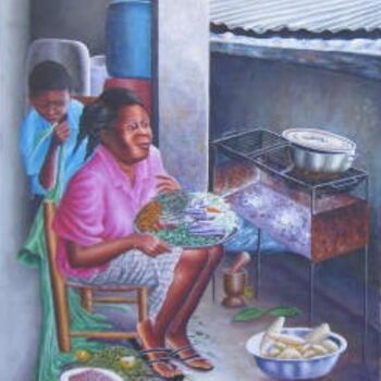 Painting titled "Cuisine" by Josart, Original Artwork, Oil