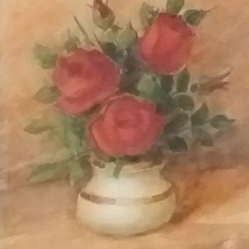 Painting titled "Rosas con jarrón bl…" by José Alavés Lledó, Original Artwork, Watercolor