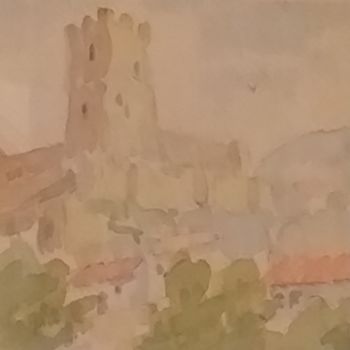 Painting titled "Castillo de Villena" by José Alavés Lledó, Original Artwork, Watercolor Mounted on Glass