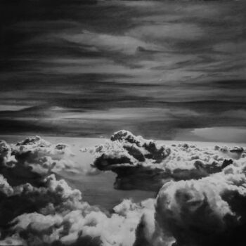 Drawing titled "PERFECT CLOUDS" by José Antonio Castro-Muñiz, Original Artwork, Charcoal Mounted on Other rigid panel