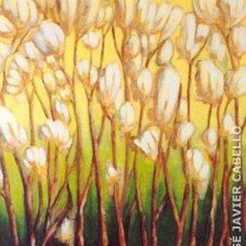Peinture intitulée "Flores sobre amaril…" par José Cabello, Œuvre d'art originale, Huile