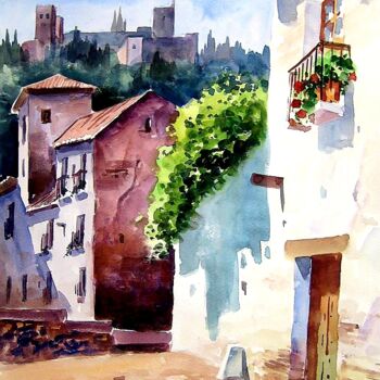 Pintura titulada "Albaicin. Alhambra.…" por Jose Camero Hernandez, Obra de arte original, Acuarela
