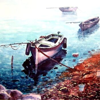 Schilderij getiteld "Barcas. Aquarelle 5…" door Jose Camero Hernandez, Origineel Kunstwerk, Acryl