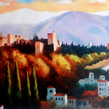 Painting titled "Alhambra y Sierra N…" by Jose Camero Hernandez, Original Artwork, Acrylic