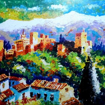 Malerei mit dem Titel "Alhambra y Sierra N…" von Jose Camero Hernandez, Original-Kunstwerk, Acryl