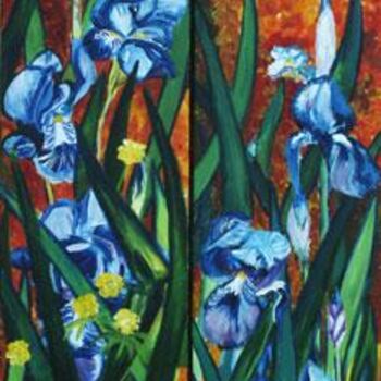 Peinture intitulée "les iris" par José Cano, Œuvre d'art originale, Huile
