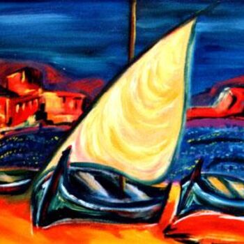 Картина под названием "la voile jaune" - José Cano, Подлинное произведение искусства, Масло