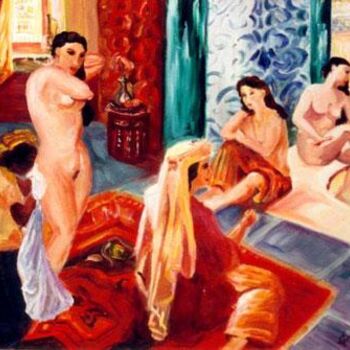 Malerei mit dem Titel "au hammam" von José Cano, Original-Kunstwerk, Öl