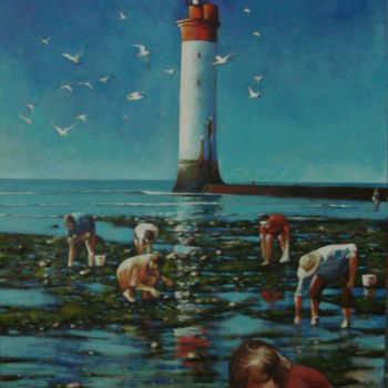 Painting titled "cueillette a maree…" by José Garcia (GARBEL), Original Artwork, Acrylic