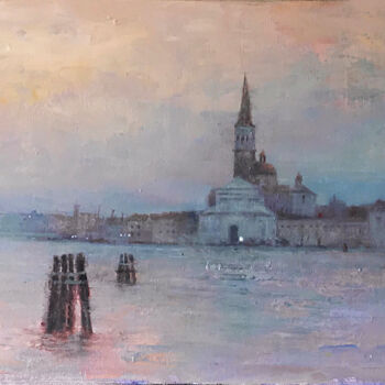 Painting titled "Venecia al amanecer" by Jose Gil, Original Artwork, Oil Mounted on Wood Panel